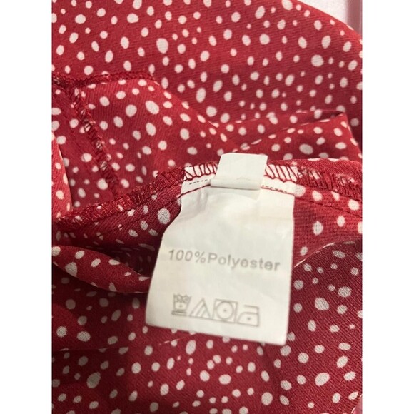 Shein Curve Women's Knee High Red Polka White Dot Wrap Dress Bell Sleeves - Picture 4 of 6